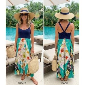 Ric Rac Anthropologie Floral Midi Dress Women XS Navy Multi Color